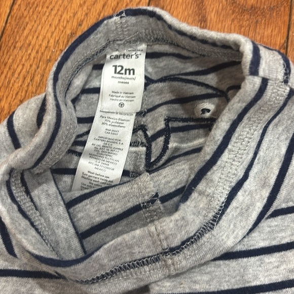 Carter’s 12 months blue and gray striped sweatpants with little whale on bottom - Picture 2 of 3